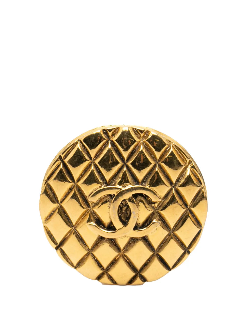 1980-1990 CC Gold Plated Quilted Round Brooch costume brooch
