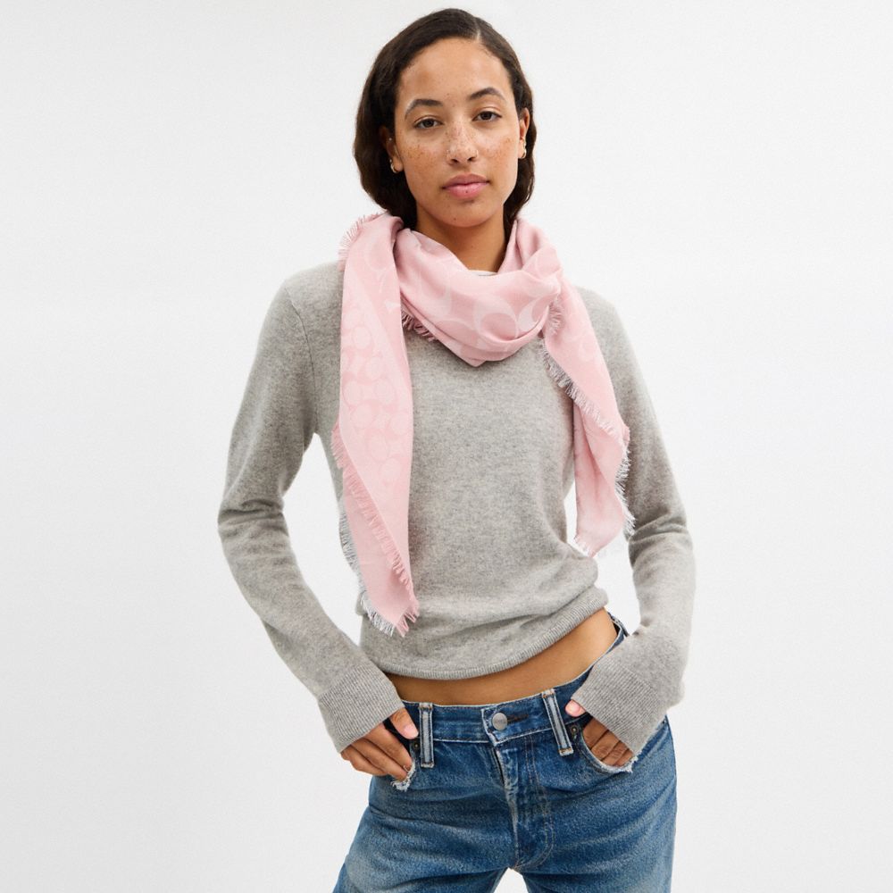Coach Signature Oversized Square Scarf Dusty Pink