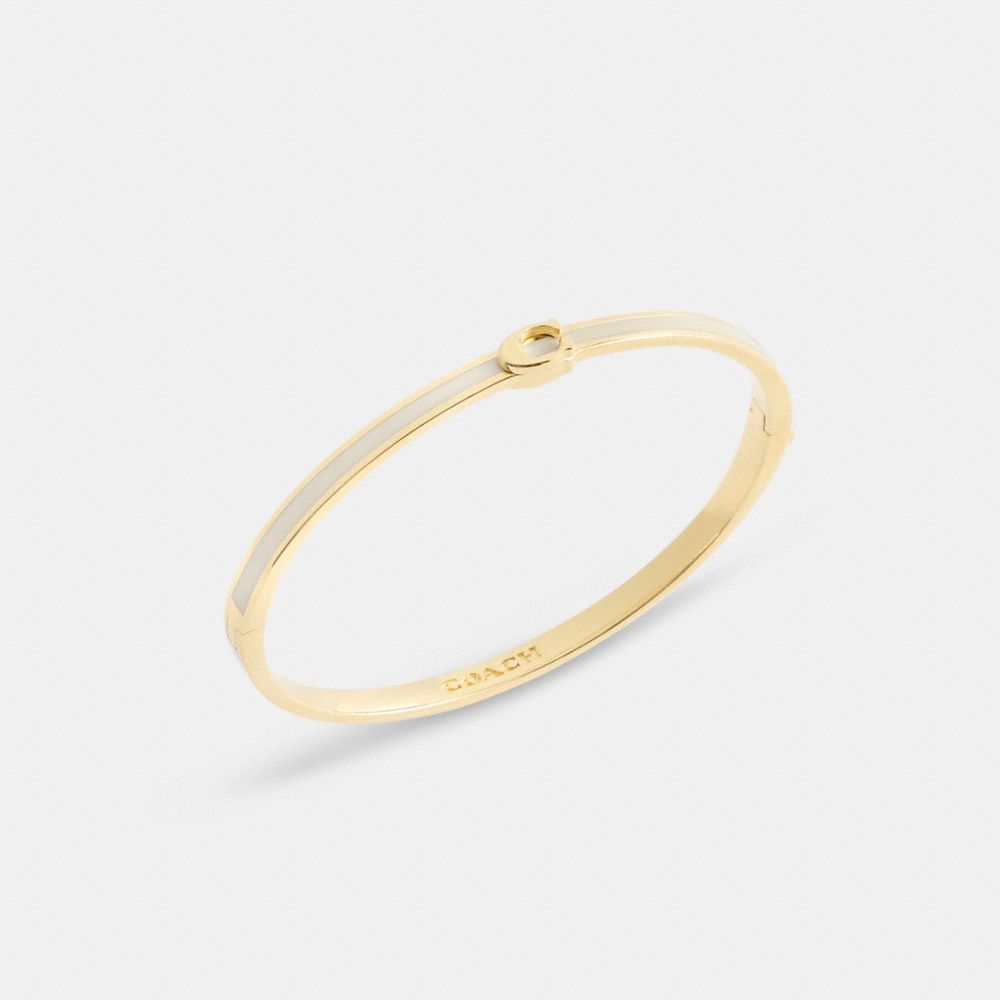 Coach Thin Enamel Signature Hinged Bangle Gold Chalk