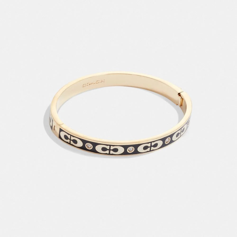Coach Signature Enamel Hinged Bangle Gold Black