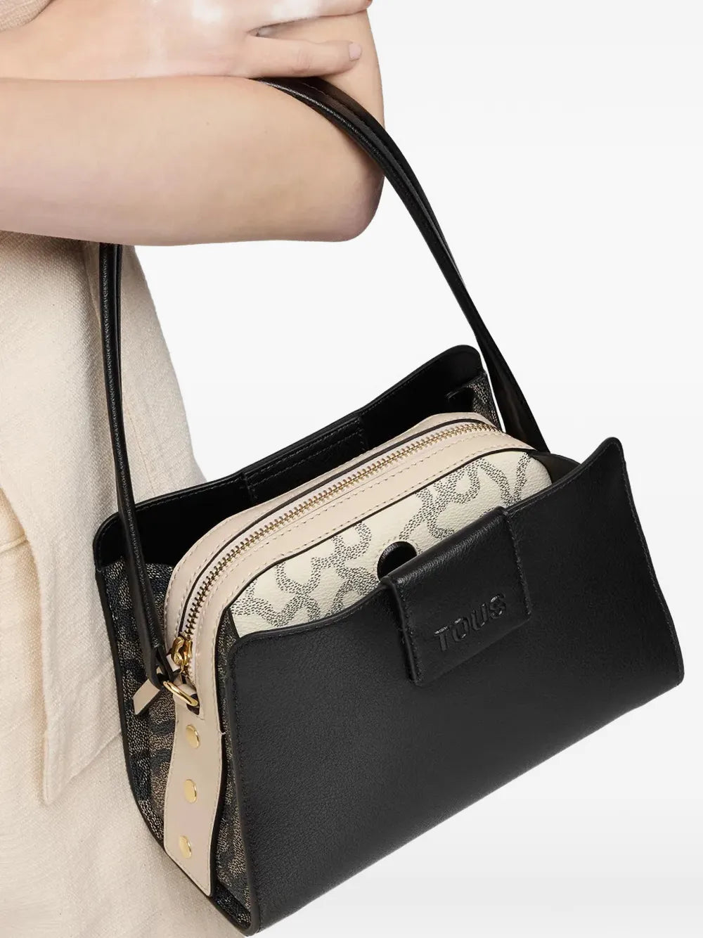 logo-embossed shoulder bag