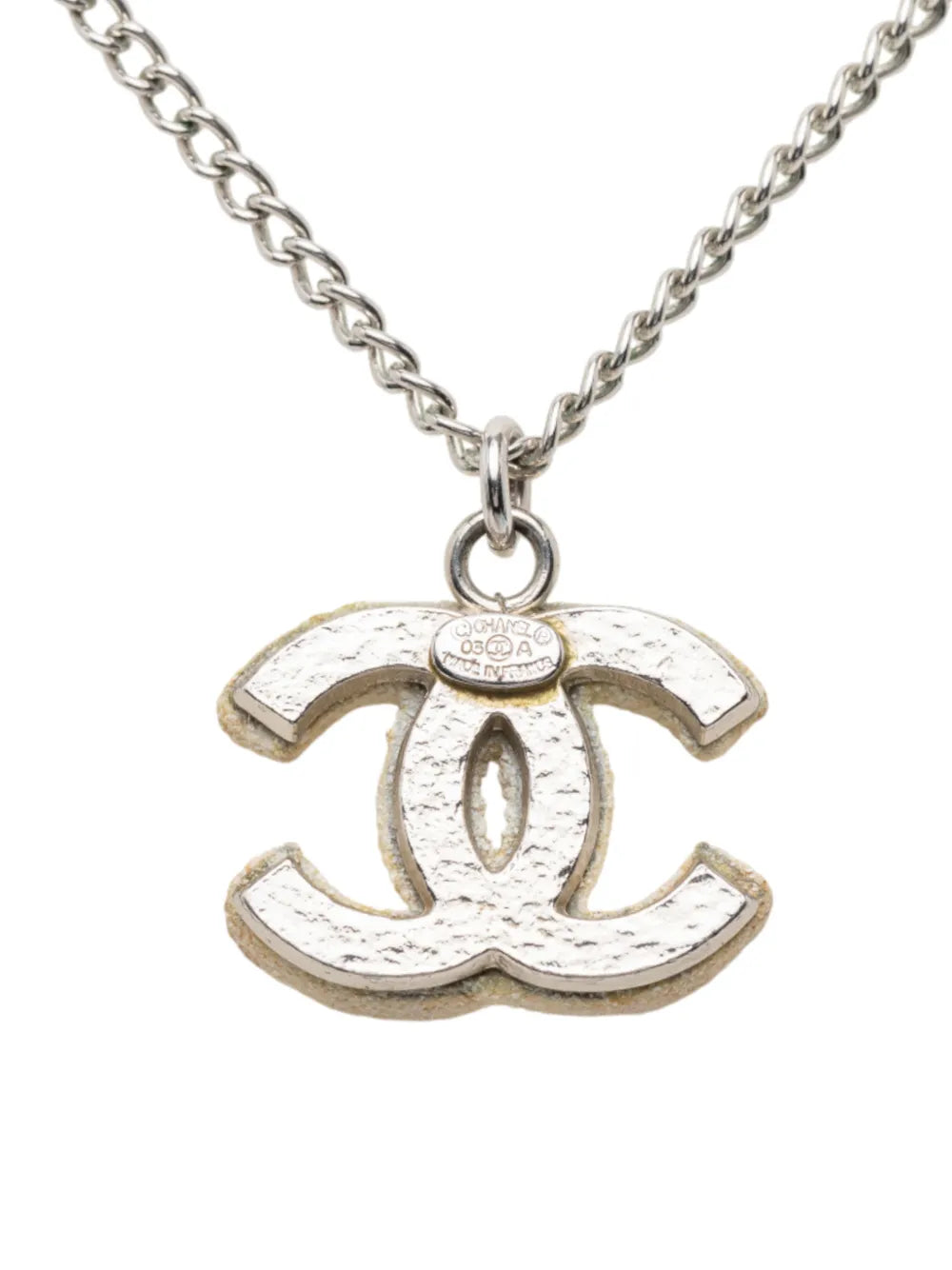 2003 Silver Plated Textured CC Pendant Necklace costume necklace