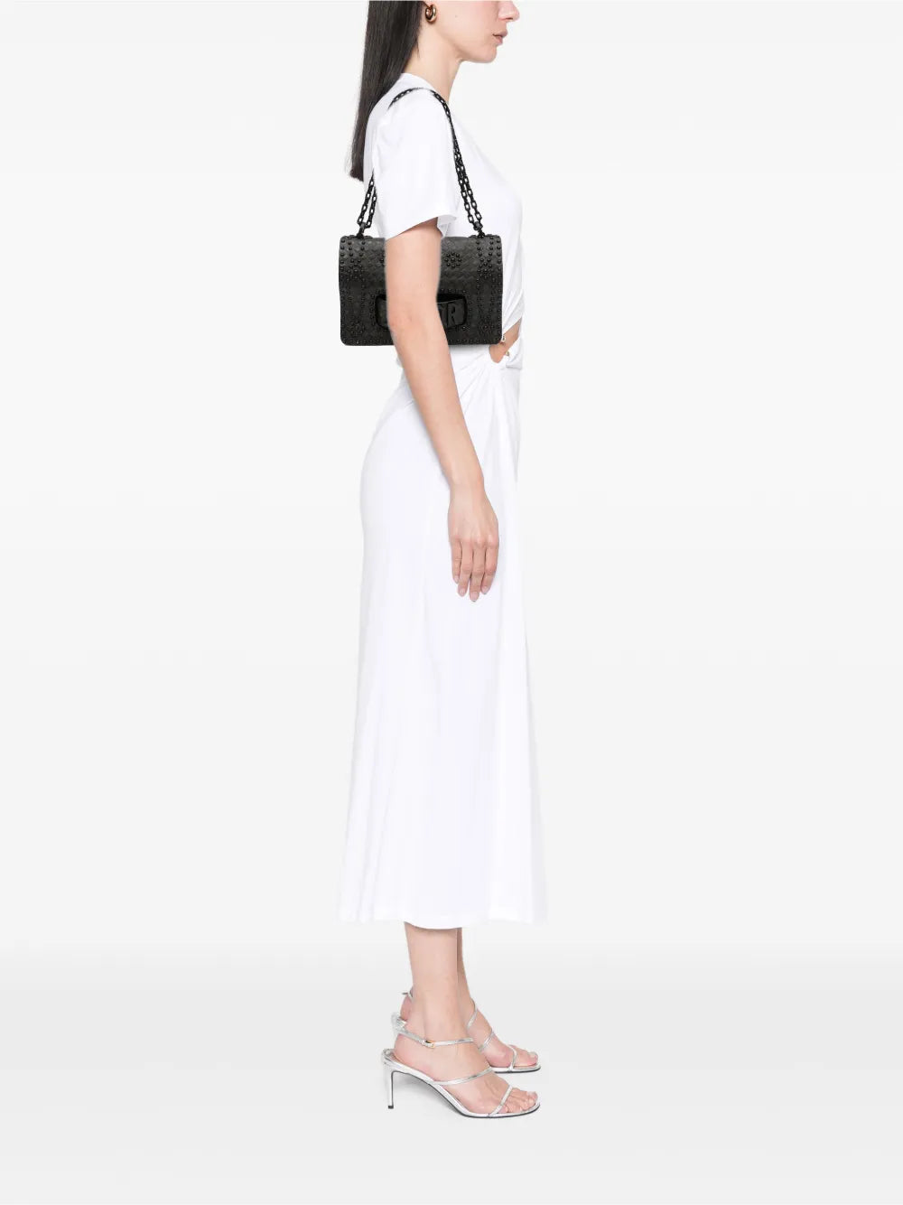 2018 Medium Embossed Calfskin Studded JAdior Chain Flap shoulder bag