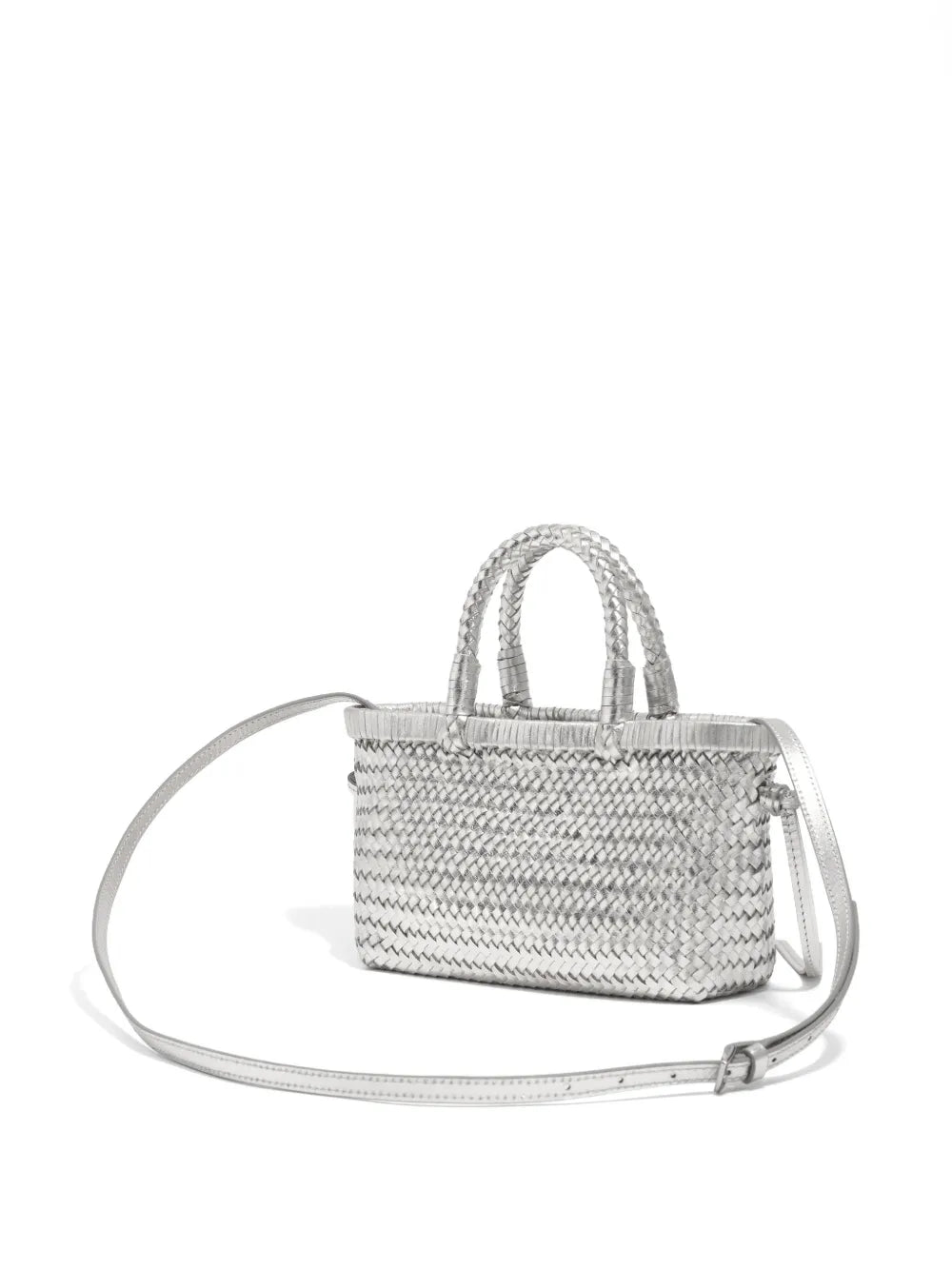 mini braided-handle leather tote bag