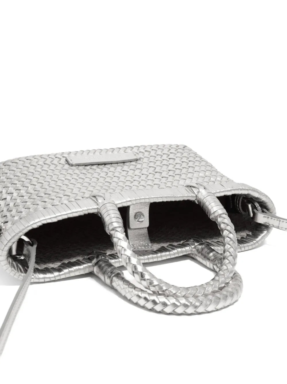 mini braided-handle leather tote bag