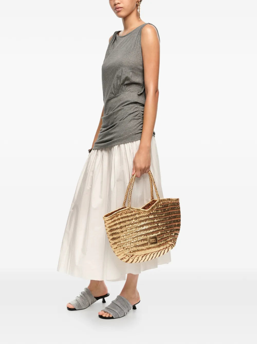 woven top-handles large leather tote bag