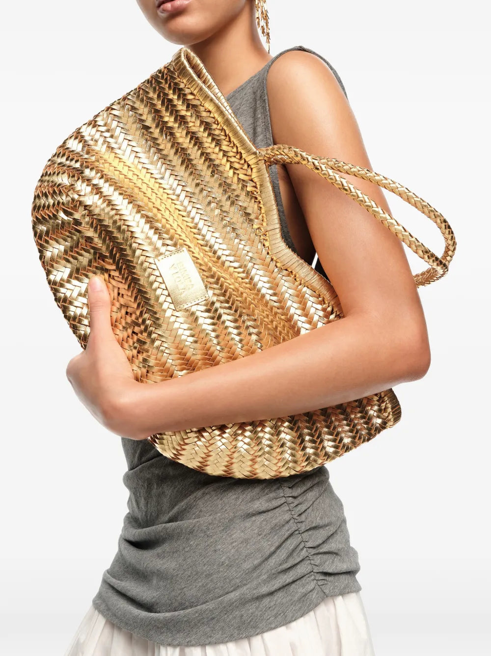 woven top-handles large leather tote bag