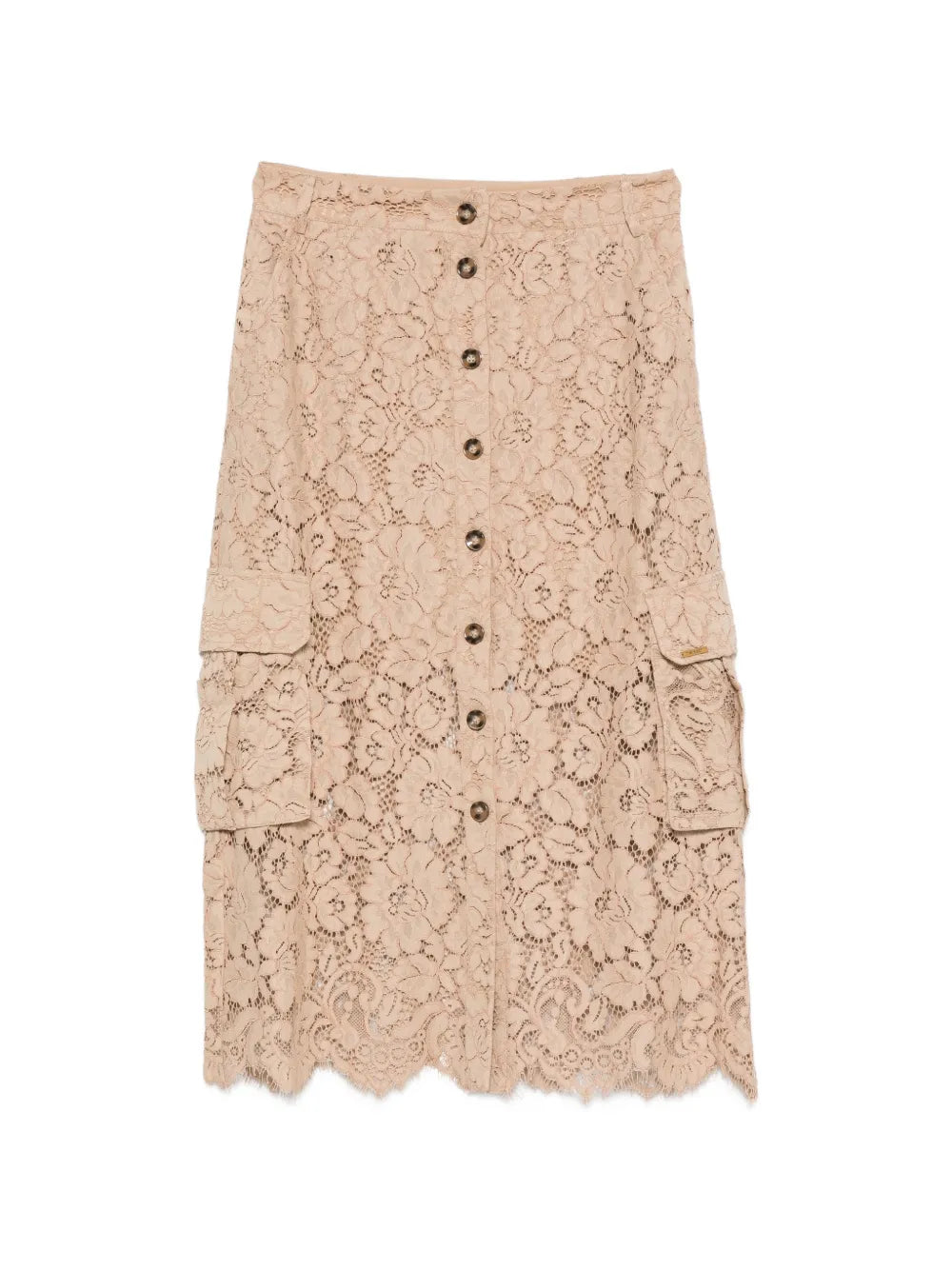lace-detail pocket midi skirt