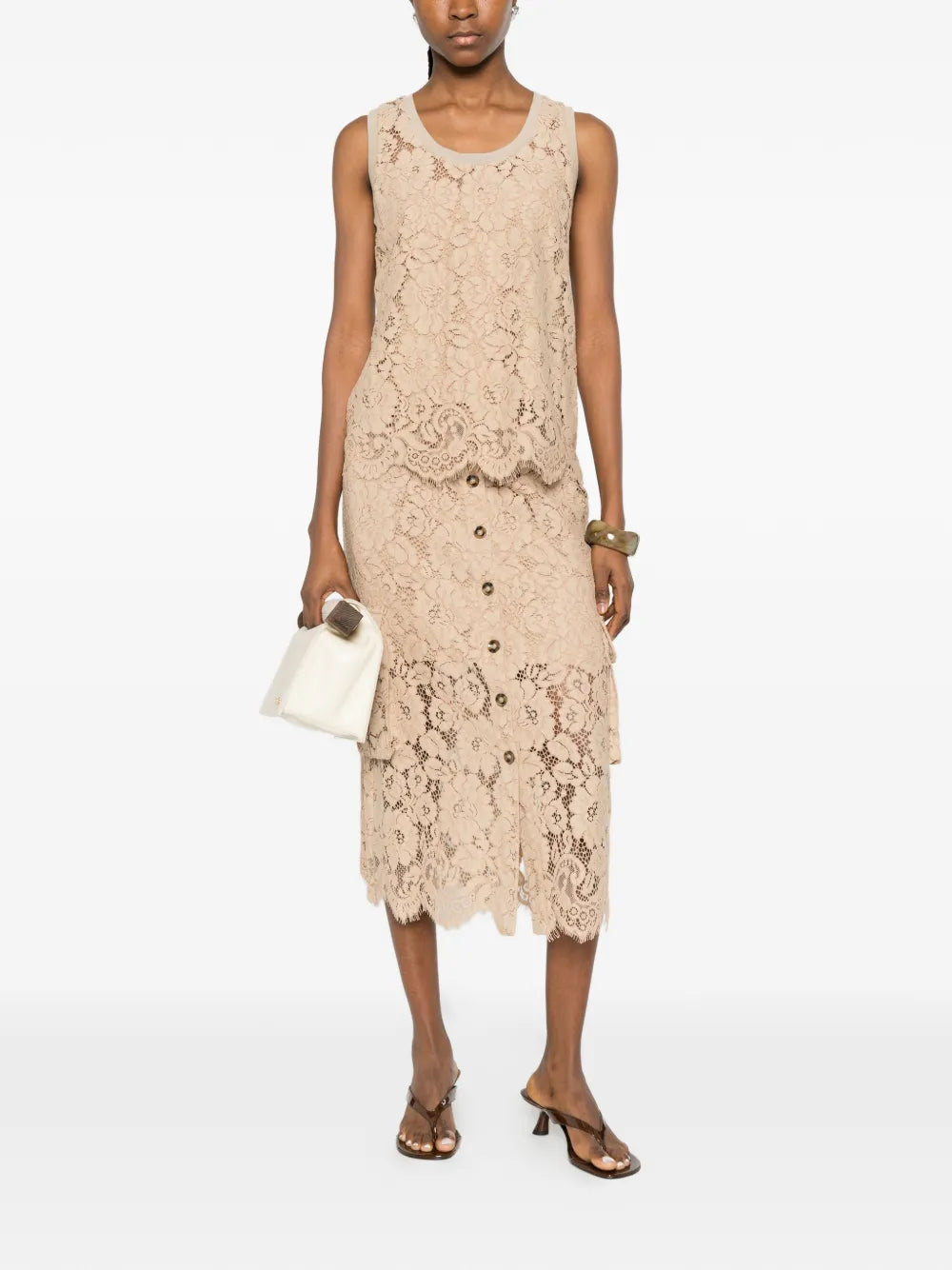 lace-detail pocket midi skirt