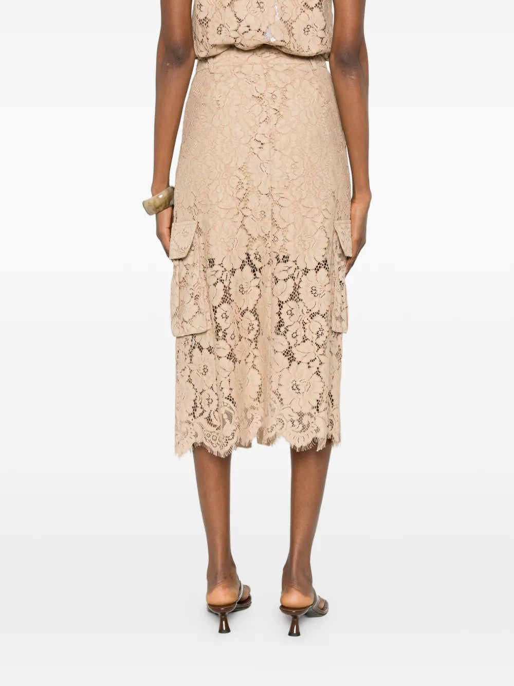 lace-detail pocket midi skirt