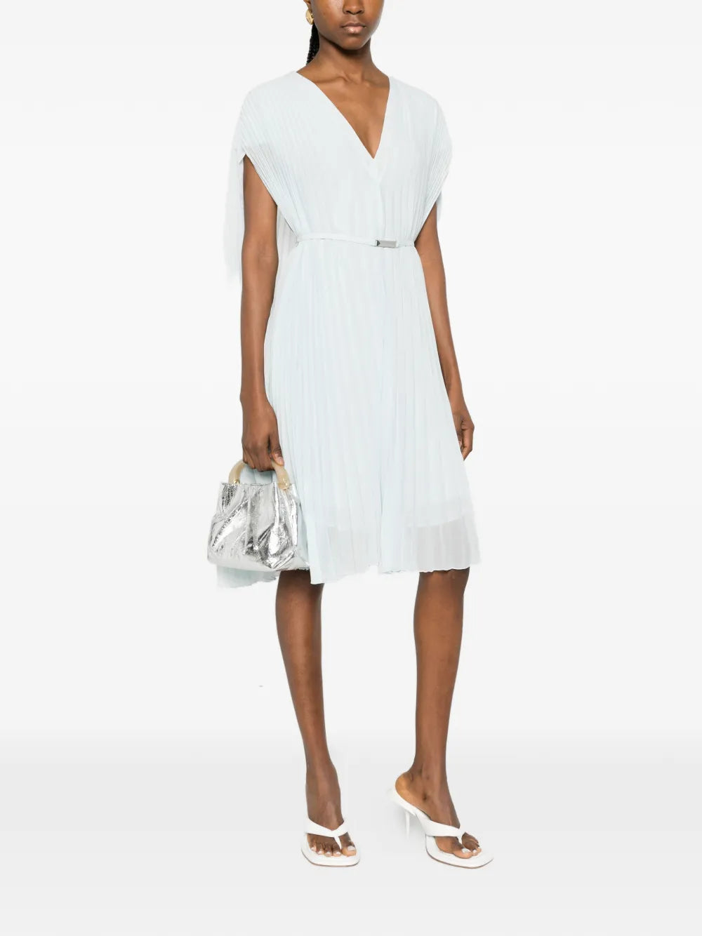 Doplisse V-neck pleated midi dress