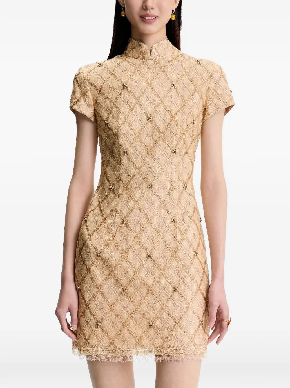beaded lattice mini dress