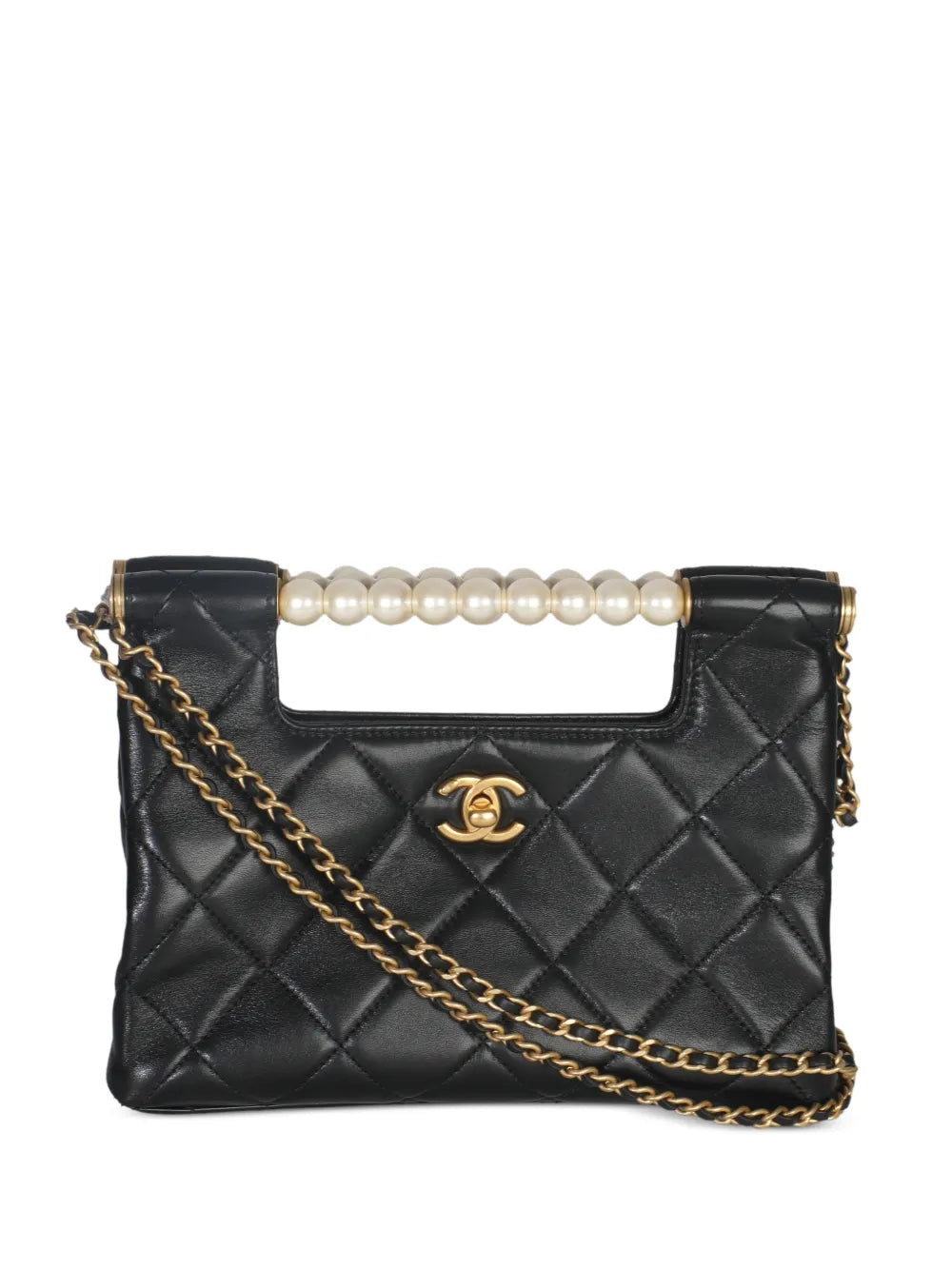 2021-2025 small CC Pearls Bar Handle Shopping quilted bag