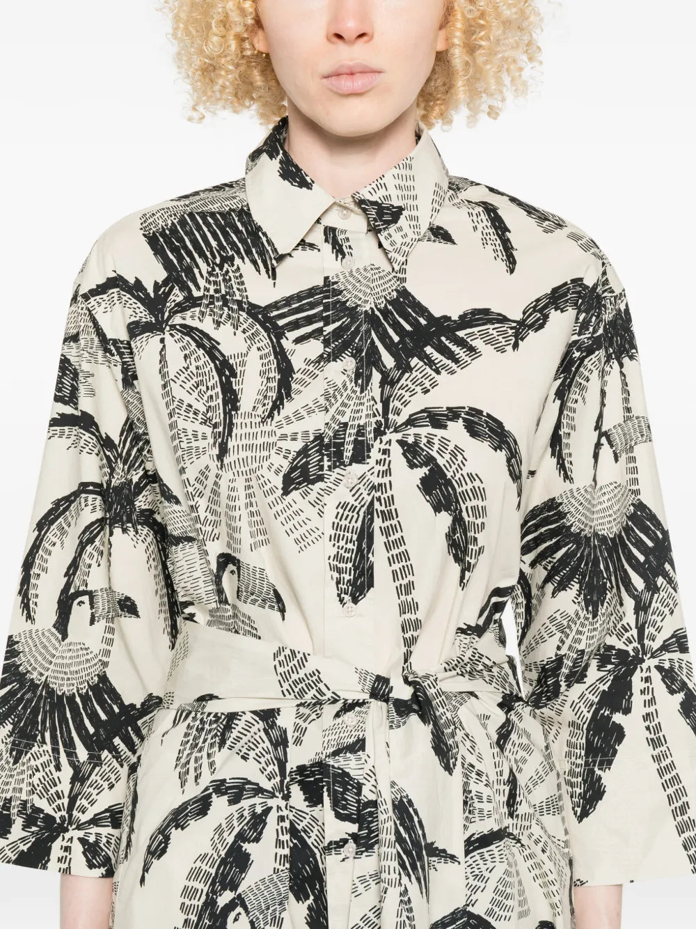palm-tree pattern midi dress