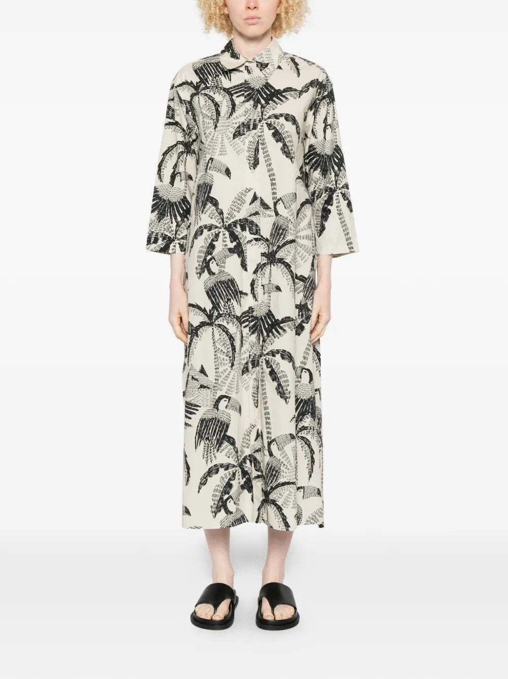 palm-tree pattern midi dress