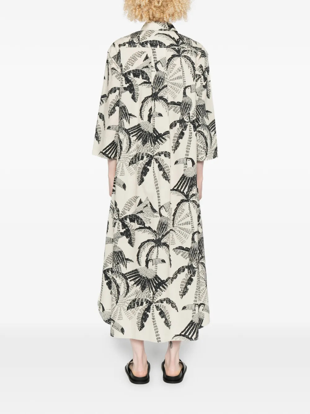 palm-tree pattern midi dress