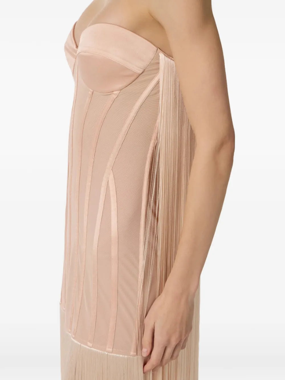 fringe-detail corset maxi dress