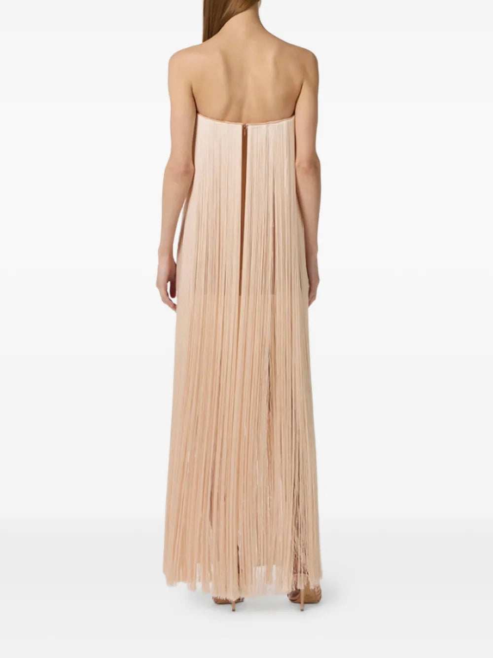 fringe-detail corset maxi dress