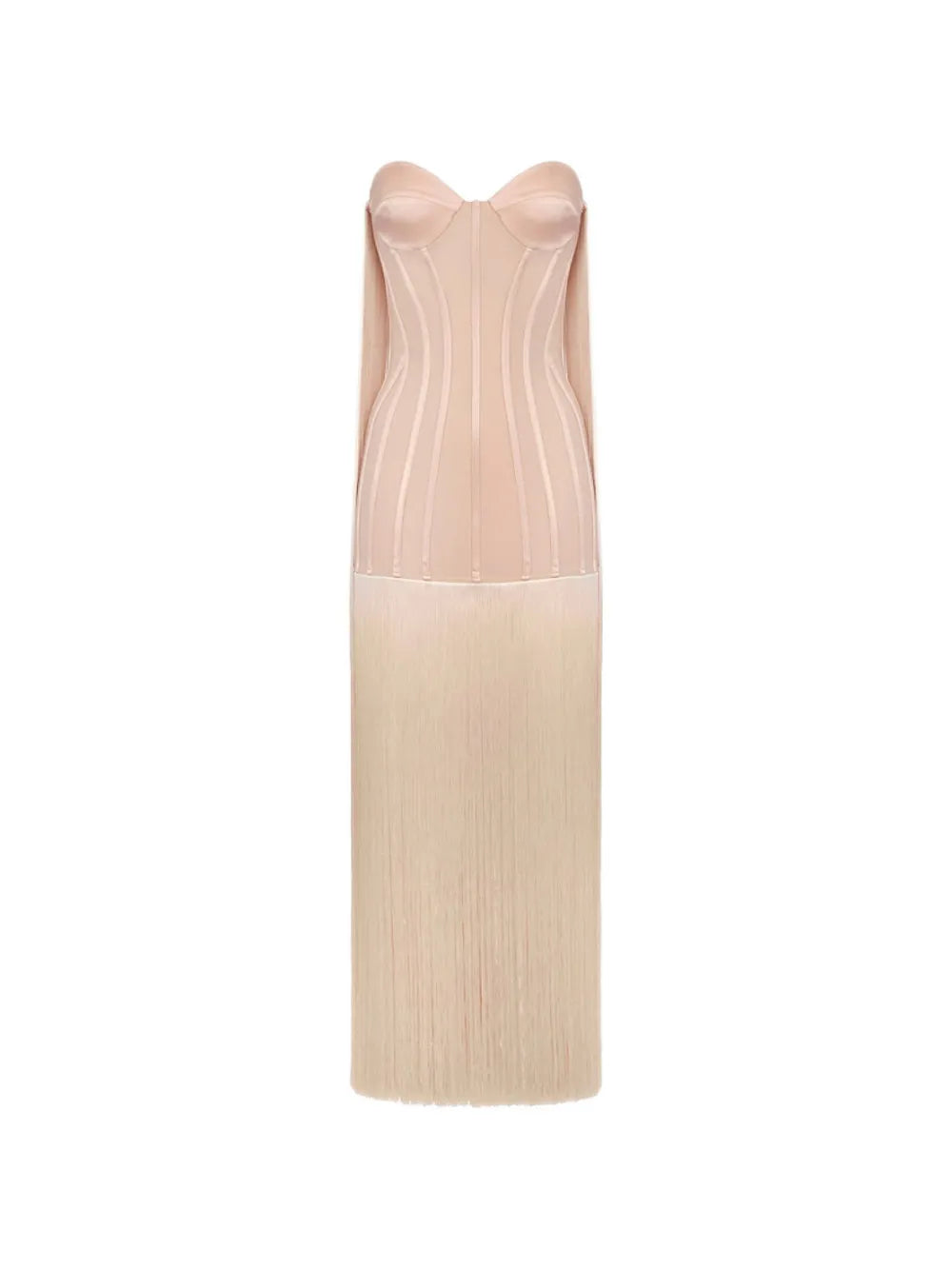 fringe-detail corset maxi dress