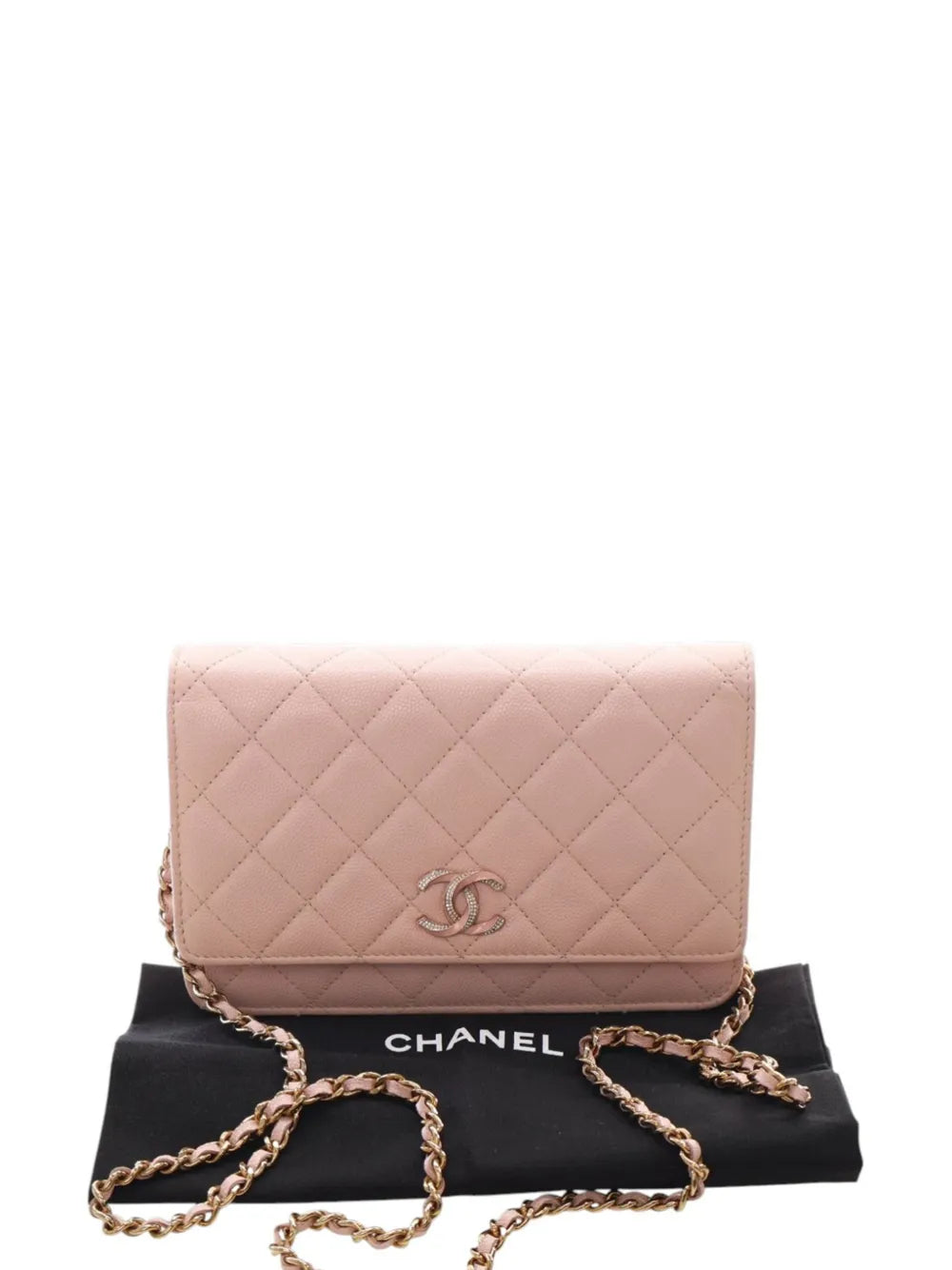 2021-2026 Quilted Caviar Crystal Enamel CC Wallet On Chain crossbody bag
