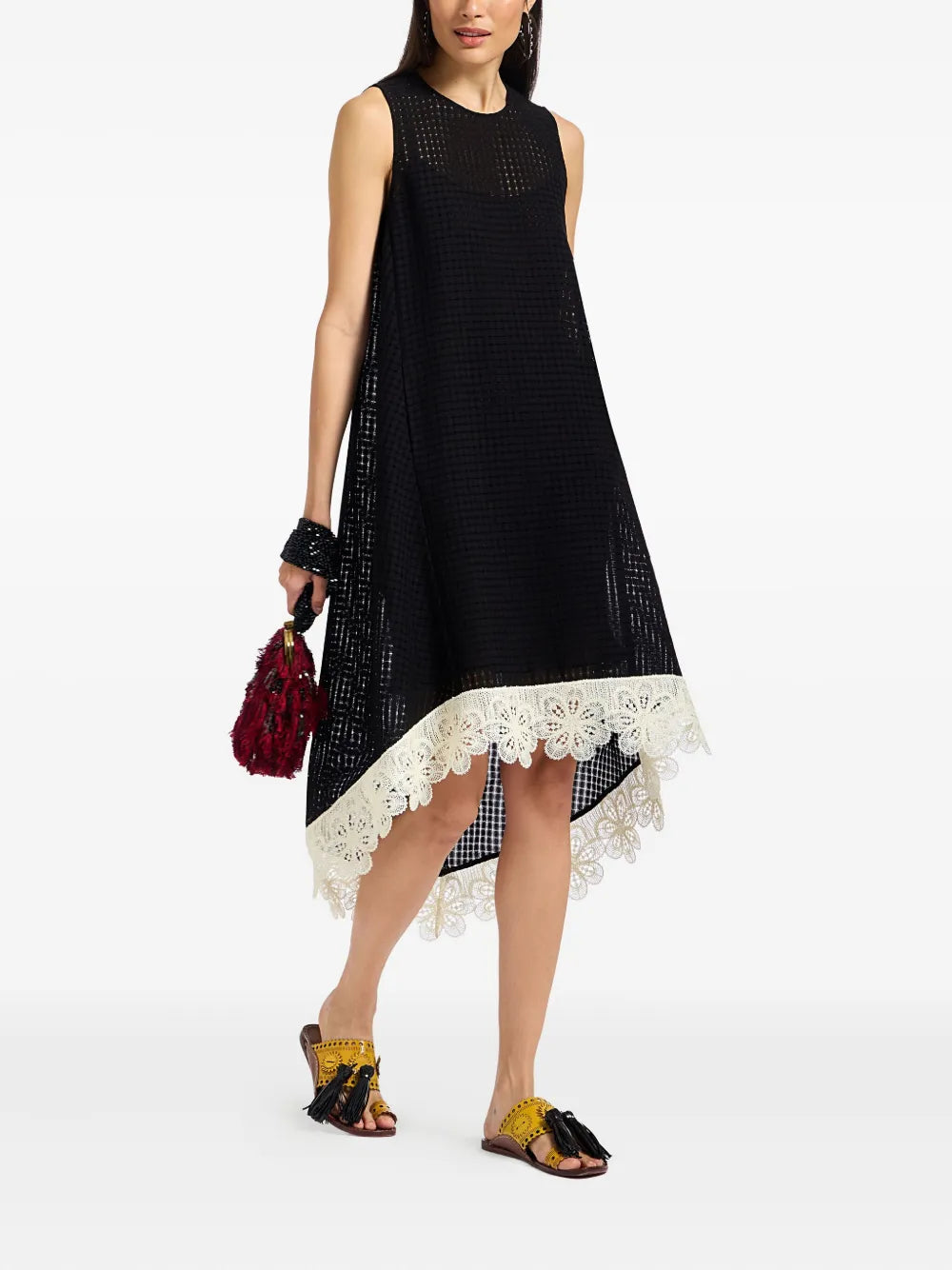 La Scala lace-embroidered sleeveless midi dress