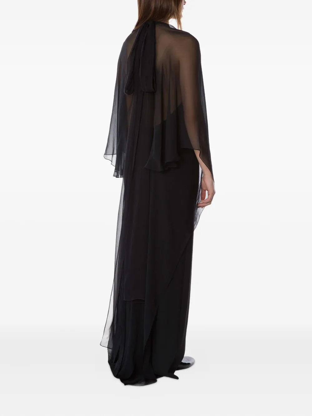 chiffon cape gown