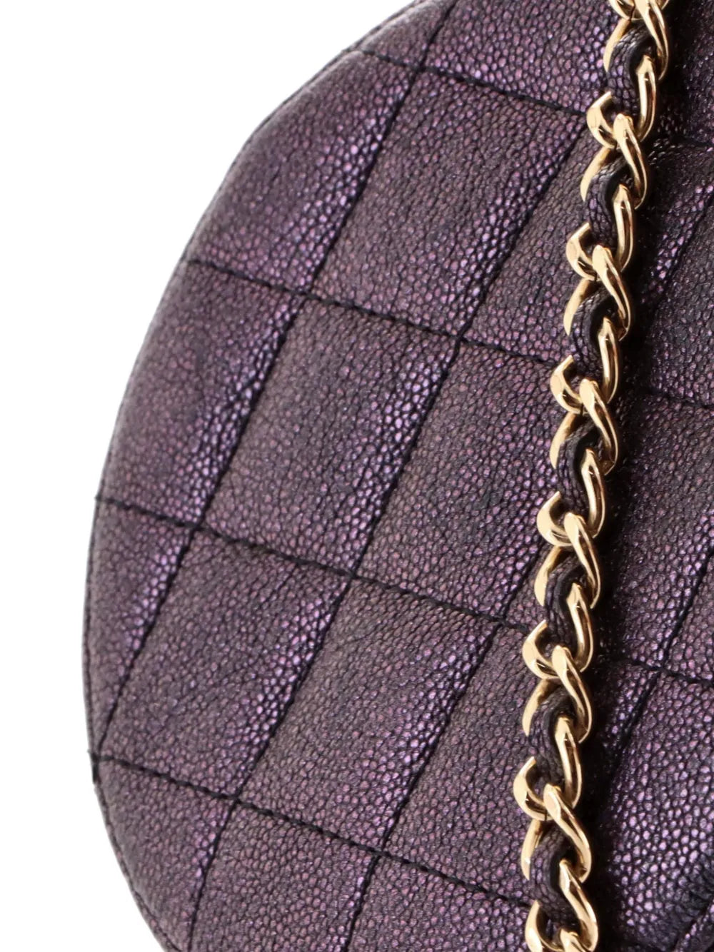 Round Clutch with Chain Quilted Iridescent Caviar Mini crossbody bag