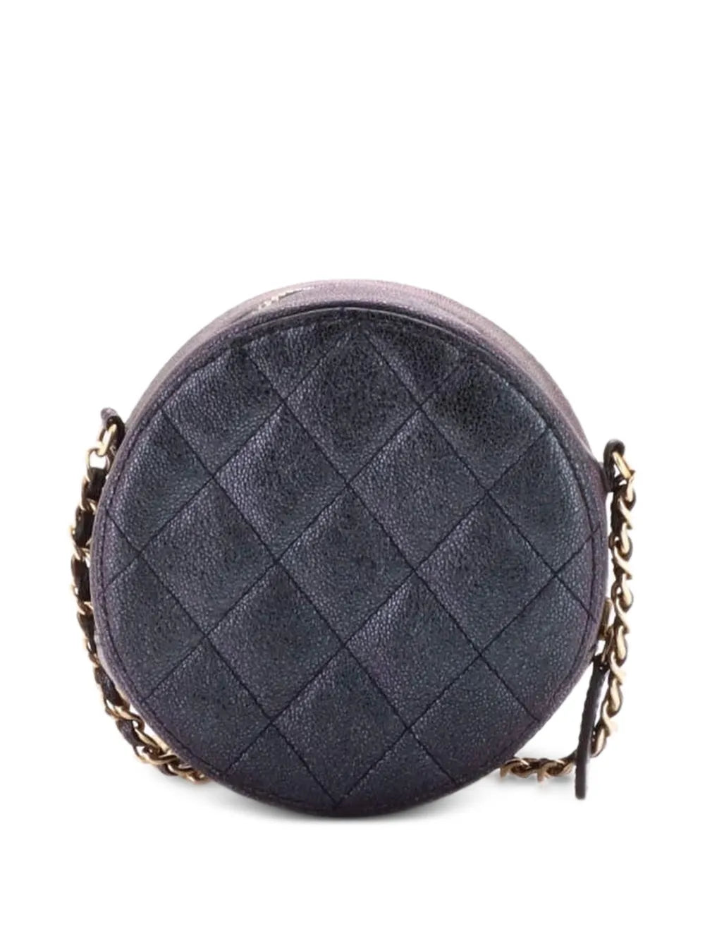 Round Clutch with Chain Quilted Iridescent Caviar Mini crossbody bag
