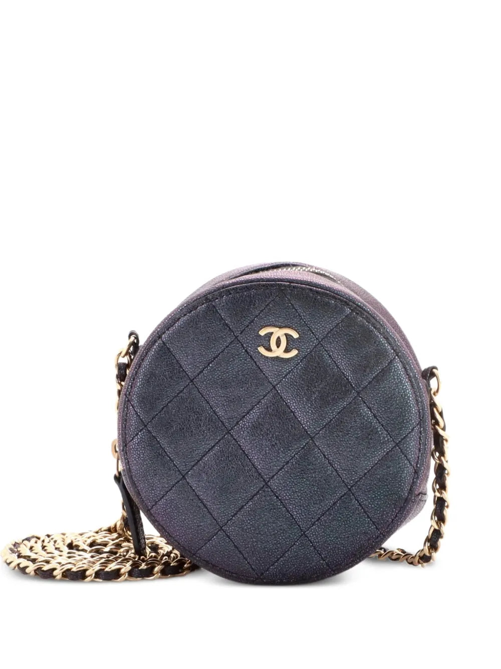 Round Clutch with Chain Quilted Iridescent Caviar Mini crossbody bag