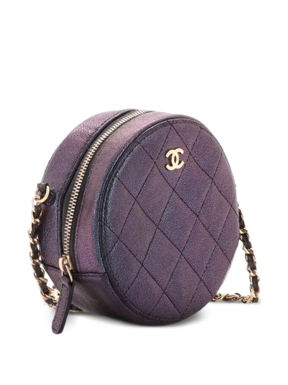 Round Clutch with Chain Quilted Iridescent Caviar Mini crossbody bag