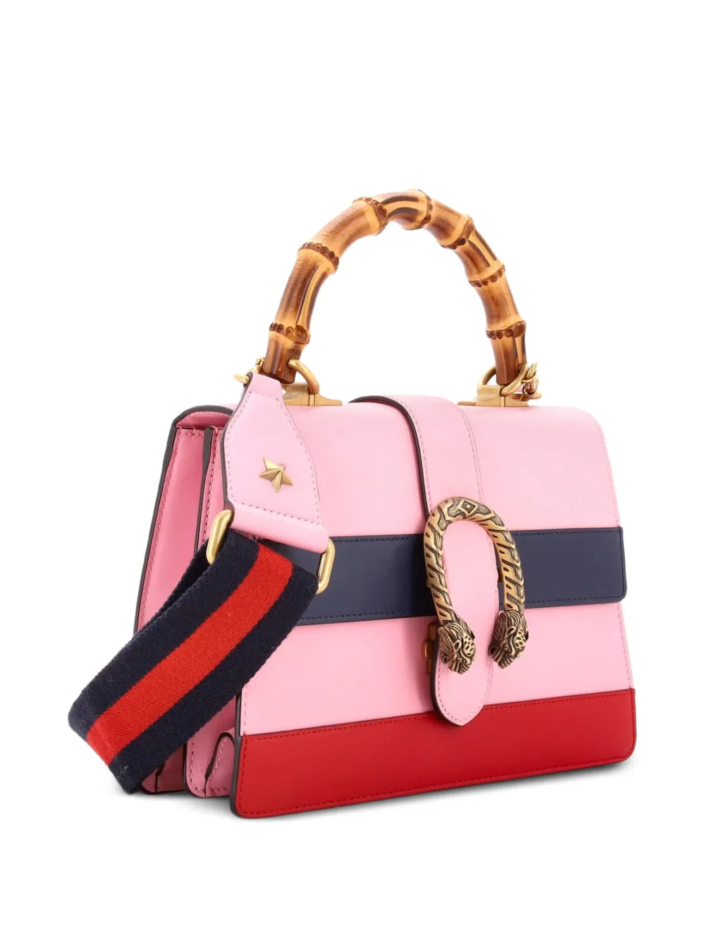 Dionysus Bamboo Top Handle Bag Colorblock Leather Medium satchel