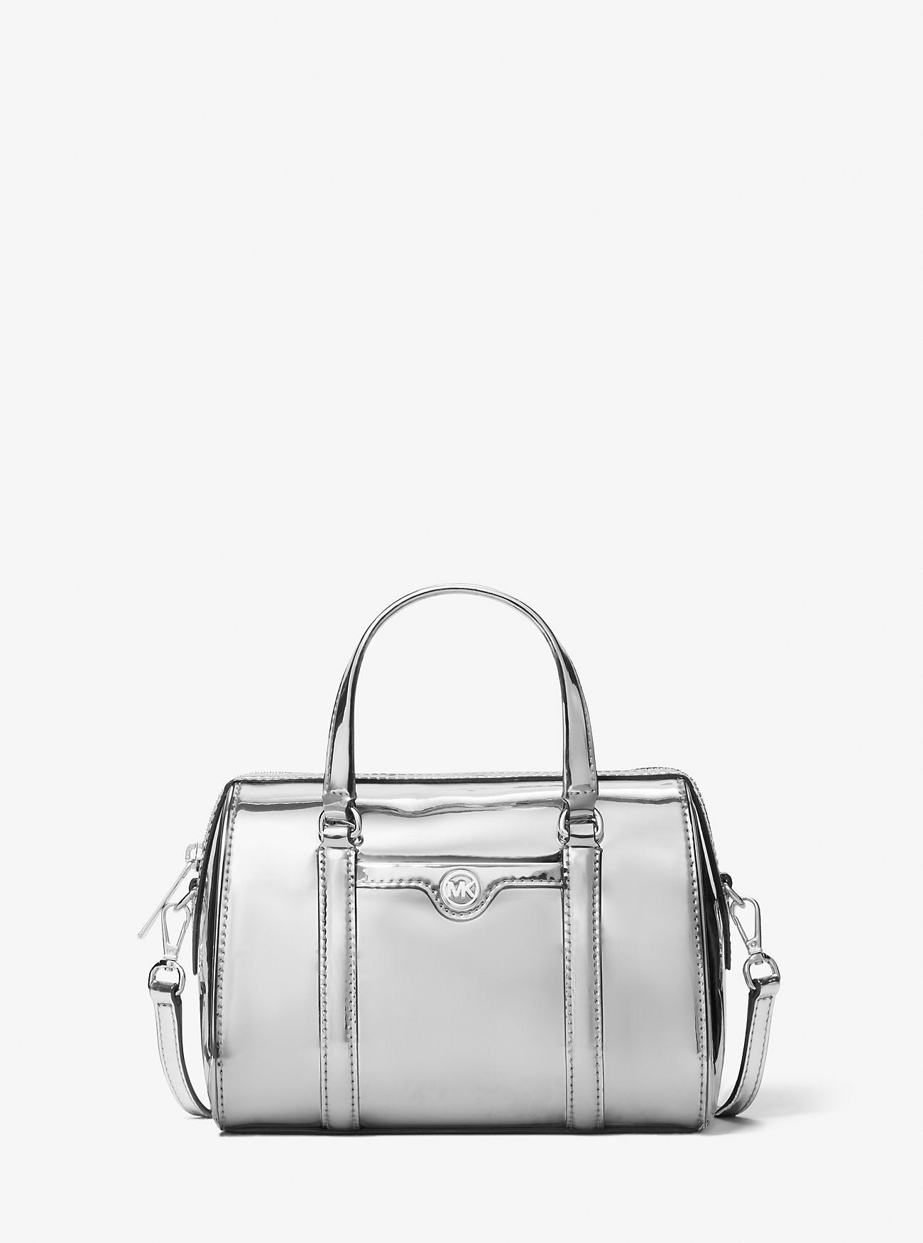 Michael Kors Jet Set Small Patent Duffel Crossbody Bag Silver