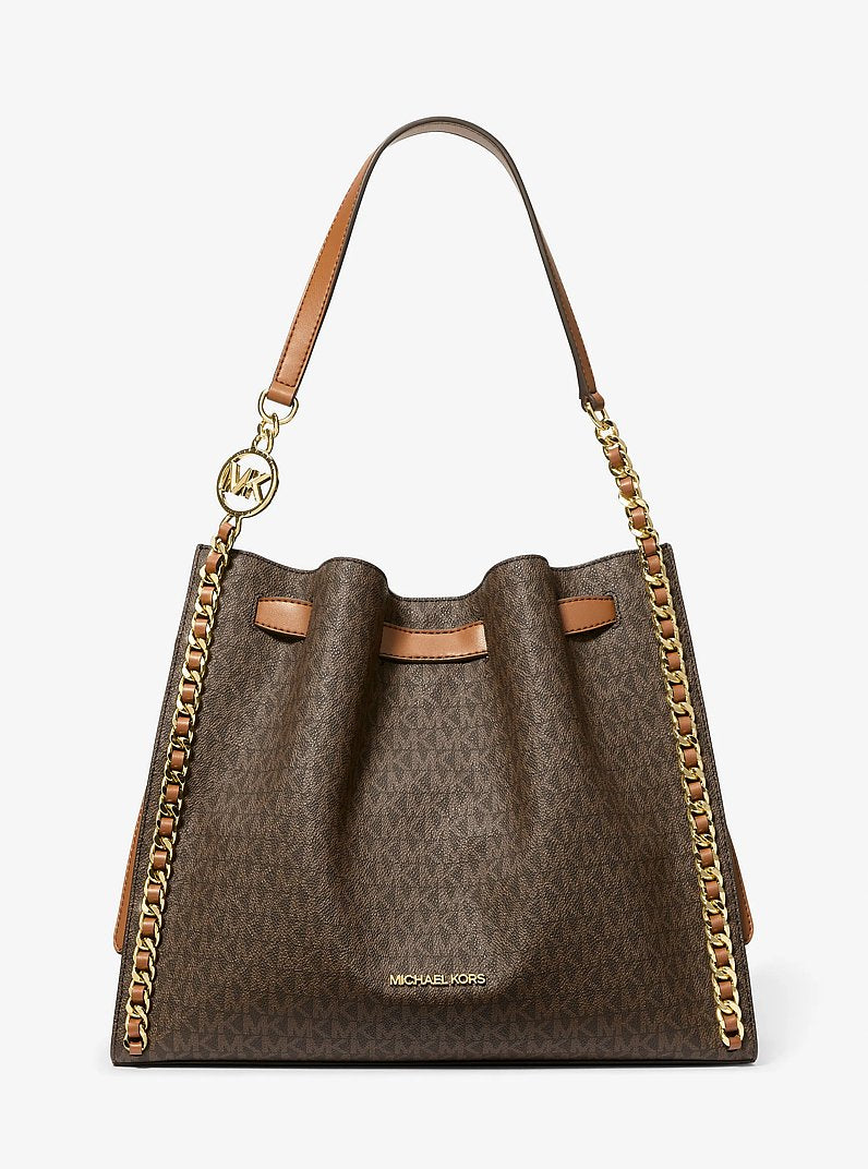 Mina Large Signature Logo Chain Shoulder Bag