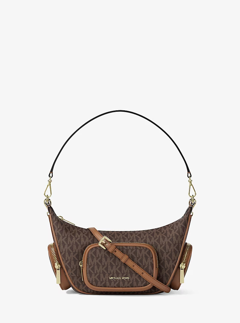 Michael Kors Merritt Small Signature Logo Convertible Shoulder Bag Brown