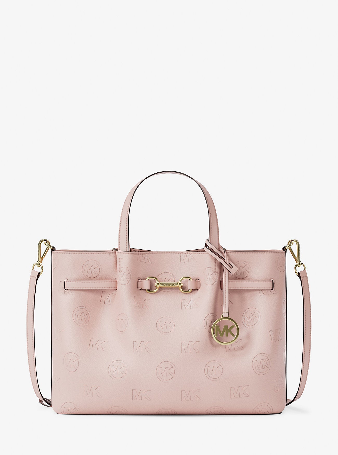 Michael Kors Carson Medium Logo Debossed Satchel Powder Blush