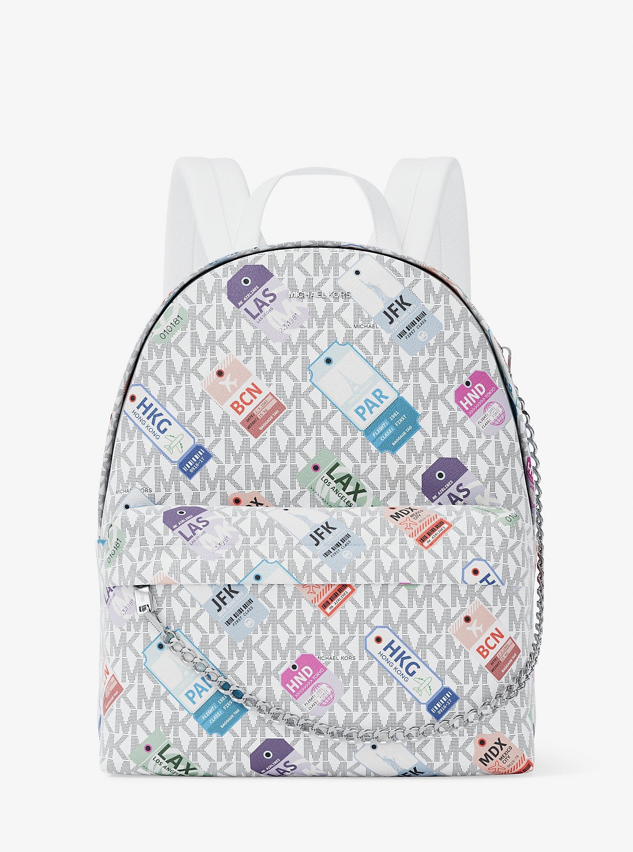Michael Kors Slater Medium Printed Signature Logo Backpack Optic White