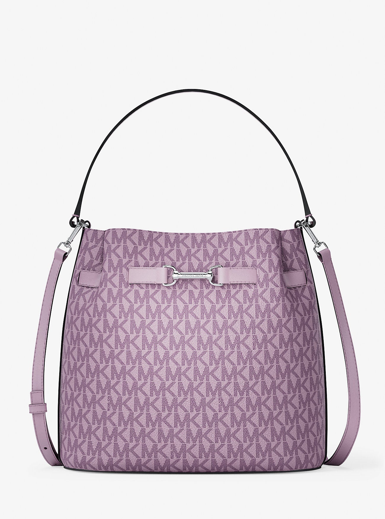Michael Kors Carson Medium Signature Logo Convertible Bucket Crossbody Bag Lt Quartz