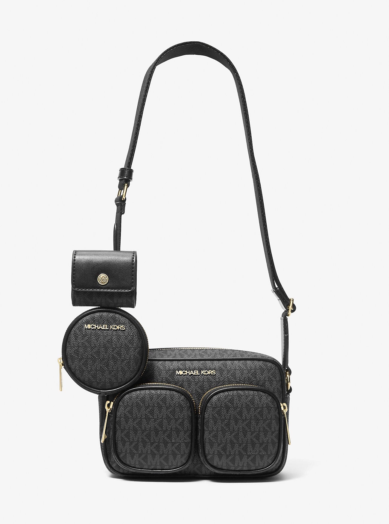 Michael Kors Jet Set Medium Signature Logo Crossbody Bag with Case for Apple Airpods Pro® Black
