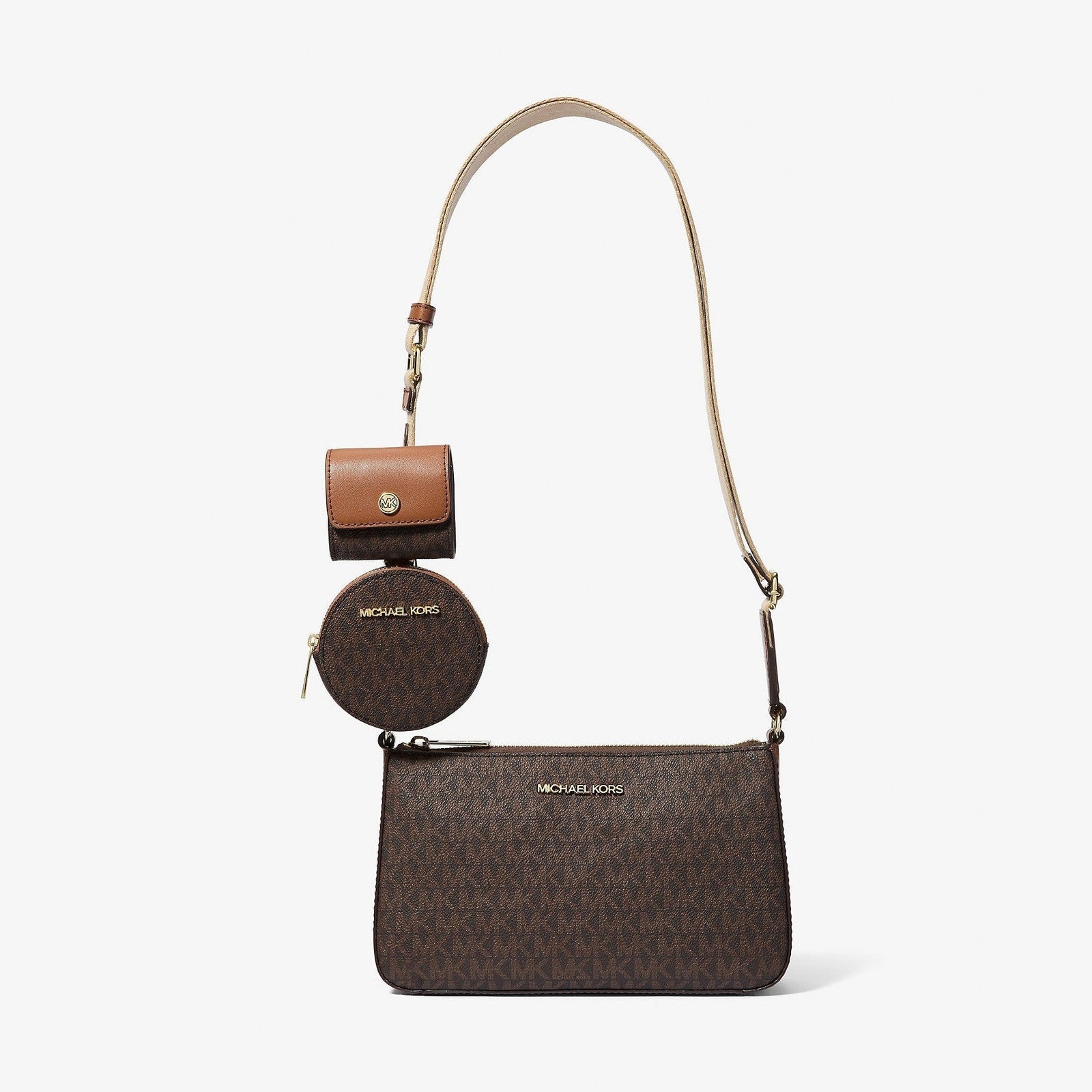 Michael Kors Jet Set Logo Crossbody Bag with Case for Apple Airpods Pro® Brown
