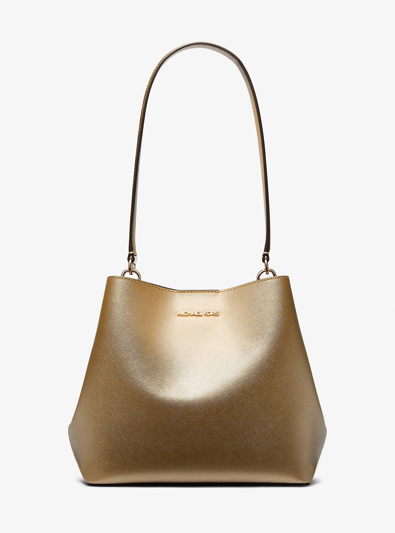 Michael Kors Pratt Medium Metallic Shoulder Bag Pale Gold