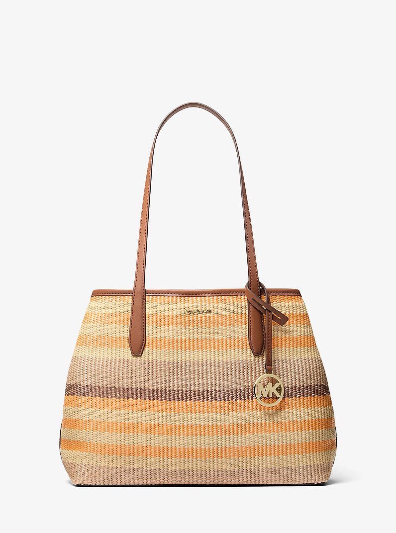 Michael Kors Avalon Medium Striped Woven Tote Bag Rad Ornge Ml