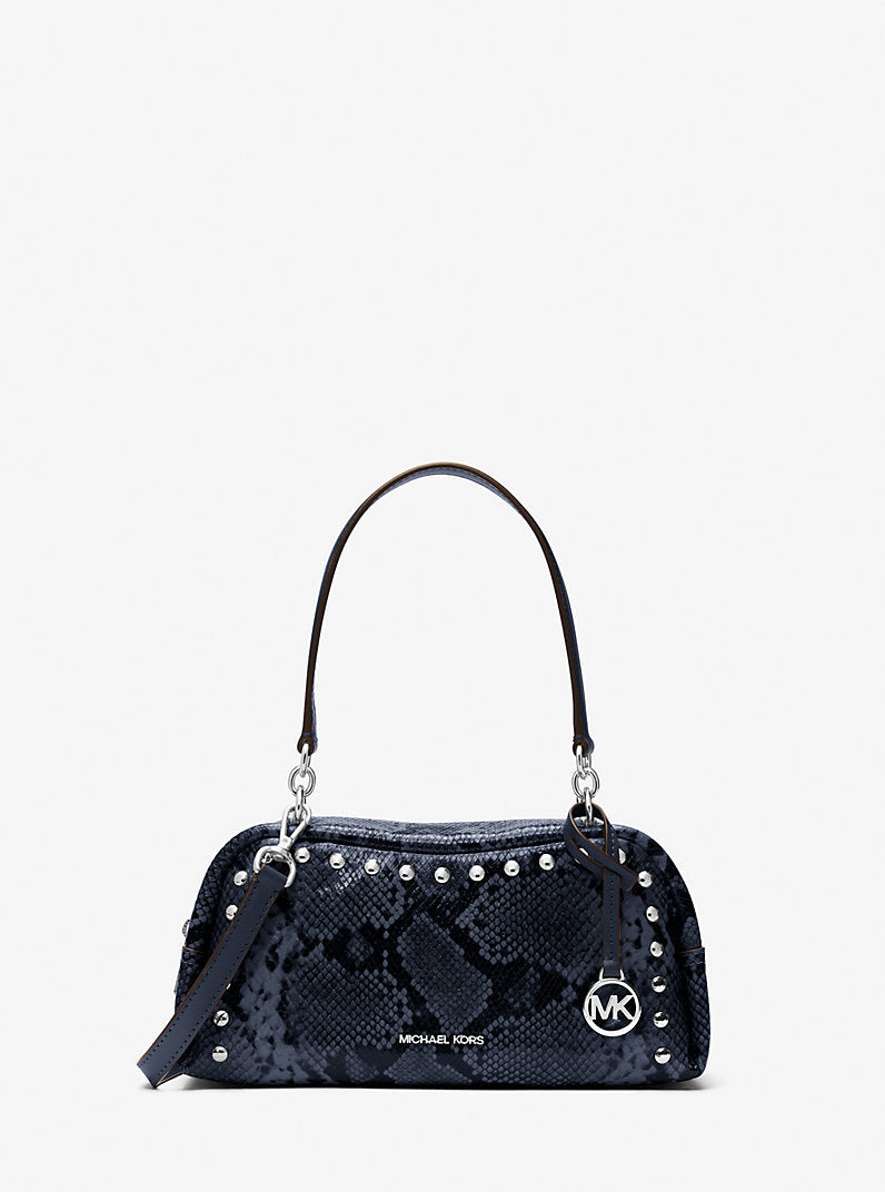Cecily Small Studded Snake Embossed Shoulder Bag
