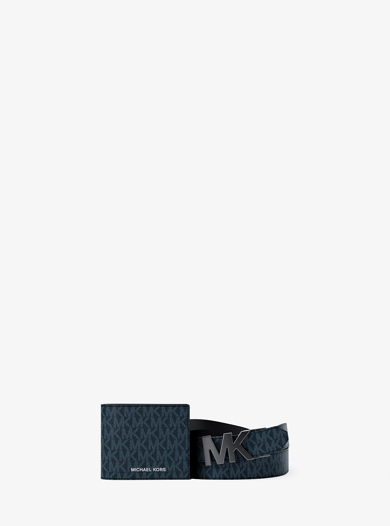 Michael Kors Signature Logo Wallet and Reversible Belt Gift Set Admrl-Plblue
