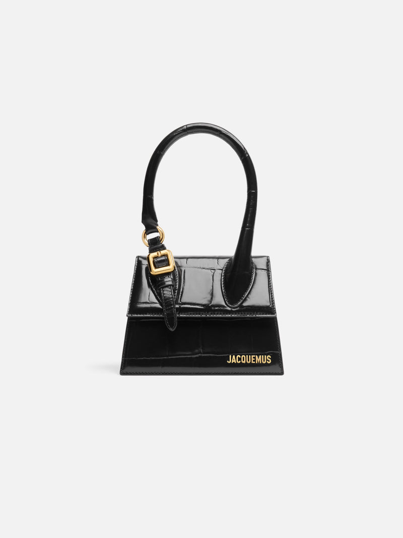 Jacquemus The Medium Chiquito With Buckle Croc-Embossed Structured Leather Bag Black