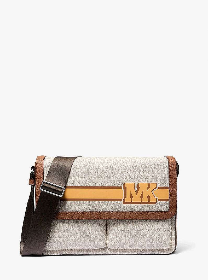 Michael Kors Pacey Embellished Signature Logo Messenger Bag Vanilla Combo
