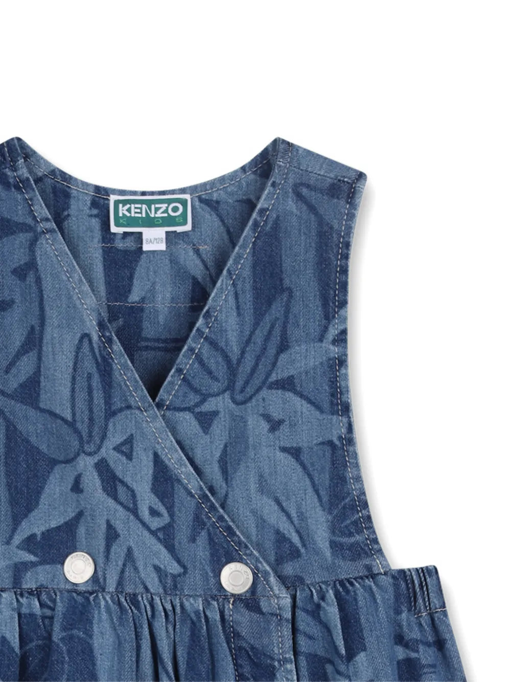 foliage-print denim dress