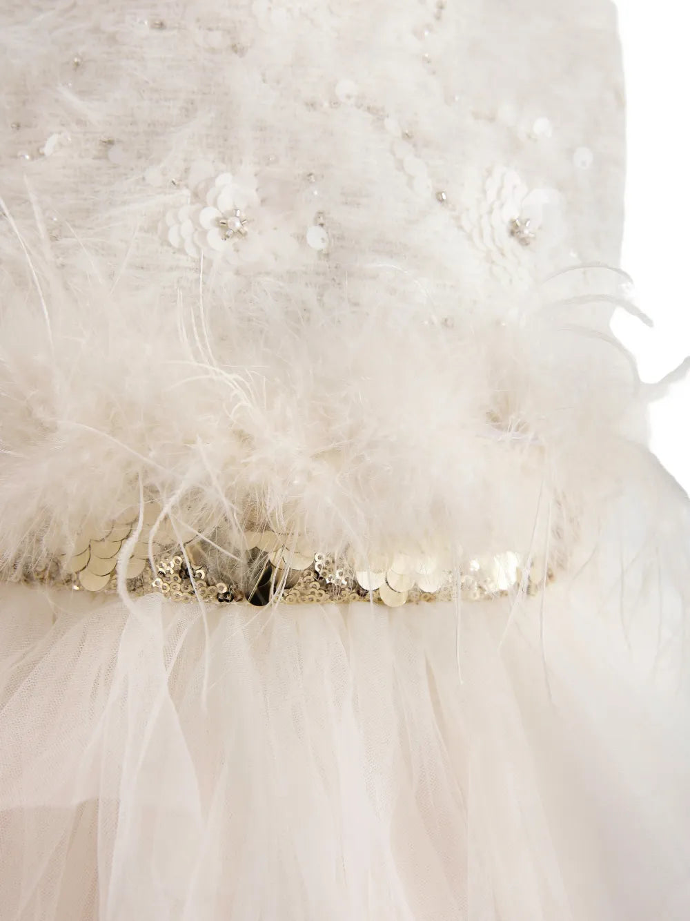 feathered-waist tulle party dress