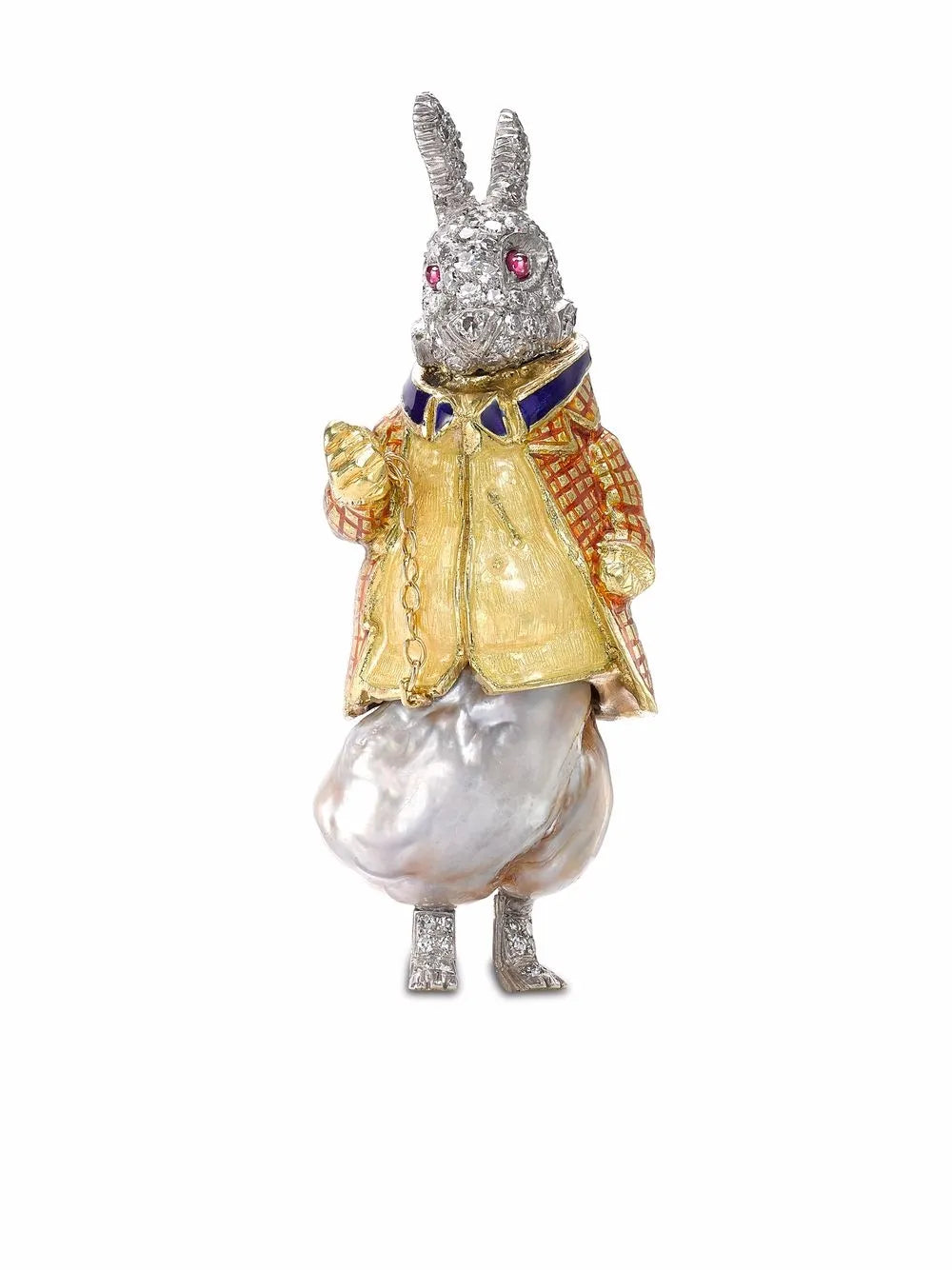 18kt gold Edwardian baroque pearl diamond rabbit brooch
