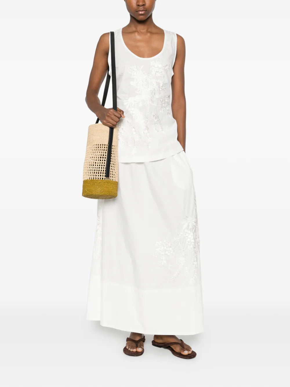 Ninja embroidery drawstring maxi skirt