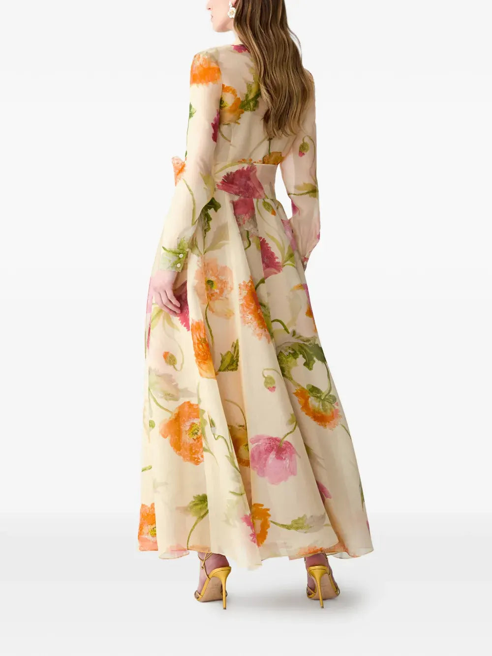 Poppy-print organza trench dress